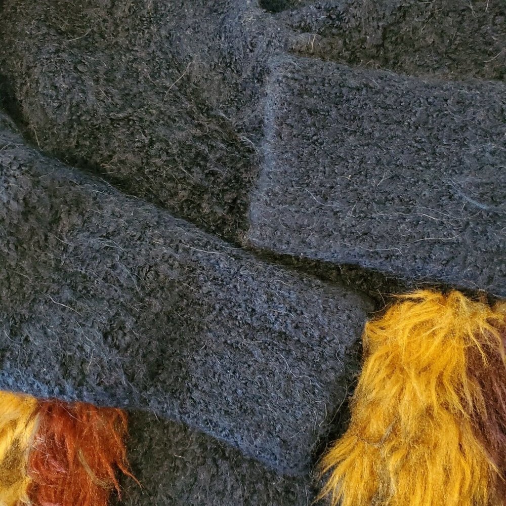Zara Knit Dark Blue Vneck Sweater Fuzzy Pockets Wool Mohair Blend Size Small - Picture 4 of 8